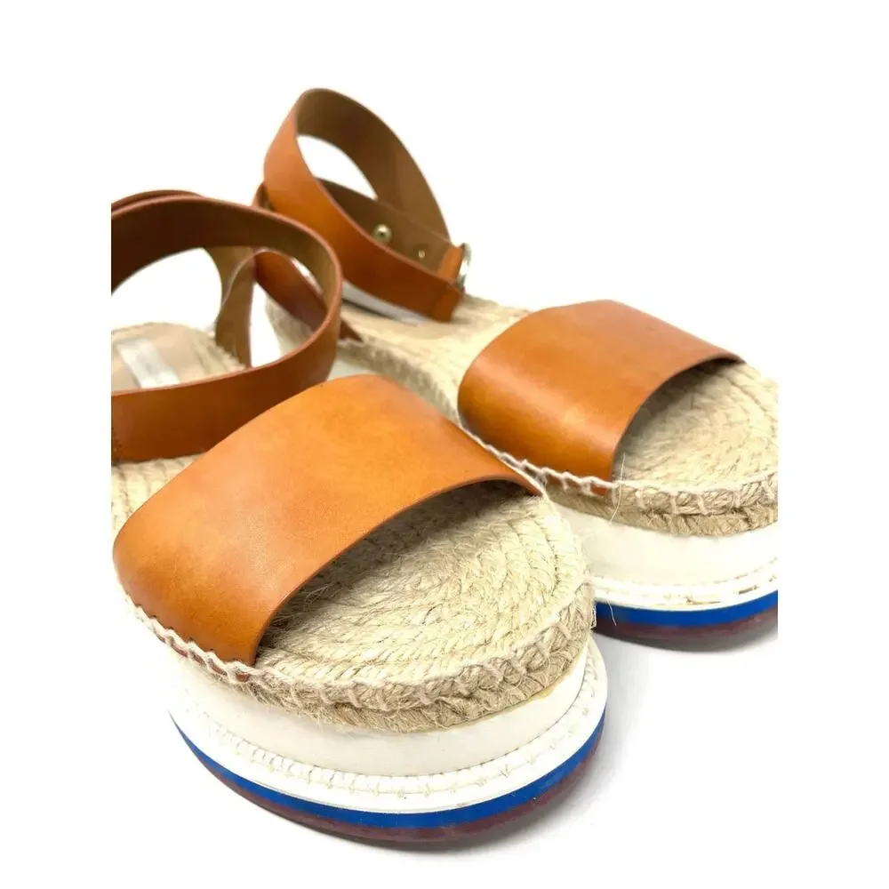 Stella McCartney Tan Leather Ankle-Strap Platform Espadrille Sandals, Women's 8